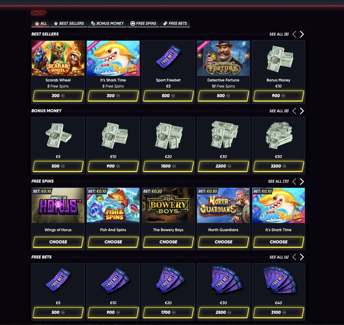 Aperçu des bonus et promotions QuickWin